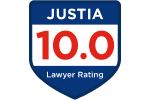 Justia 10.0 Lawyer Rating badge in a blue and white shield design