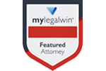 mylegalwin Featured Attorney award badge in a red, white, and blue shield design